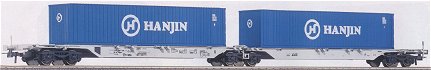 Double unit Flat car with 2 &quot;Hanjin&quot; Containers<br /><a href='images/pictures/Roco/47108.jpg' target='_blank'>Full size image</a>